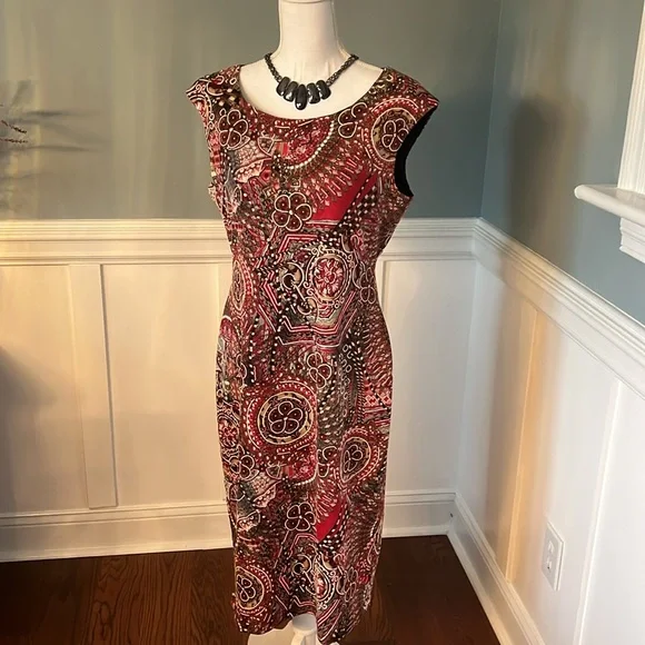 Dress size 12 Red/Grey/Cream/Tan/Brown sleeveless - Picture 6 of 7